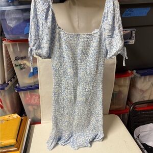 Lost + Wander Blue and Cream Floral Dress